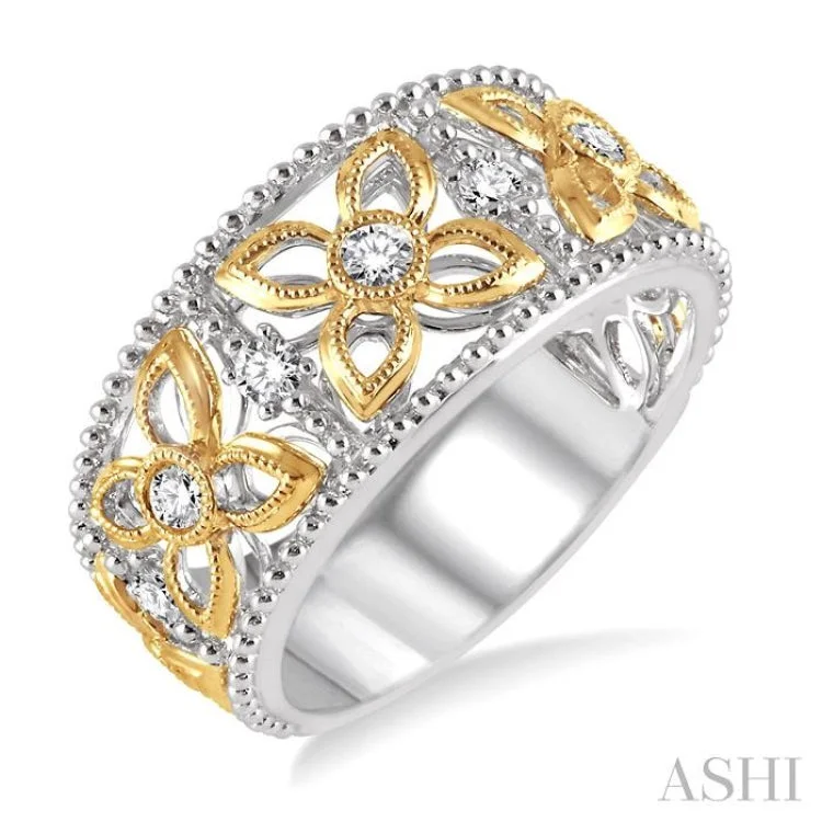 Women’s engagement rings with diamonds-1/3 Ctw Round Cut Diamond Fashion Band in 14K White and Yellow Gold