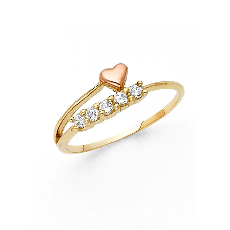 Women’s minimalist rings-14K Solid Gold CZ Fancy Heart Ring