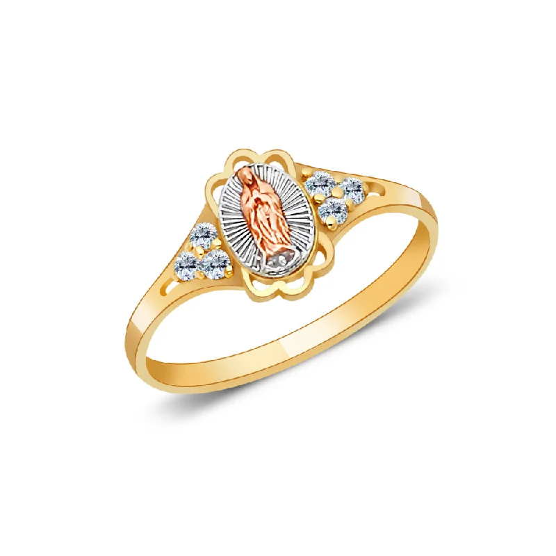 Women’s pink sapphire rings-14K Solid Gold CZ Religious Ring