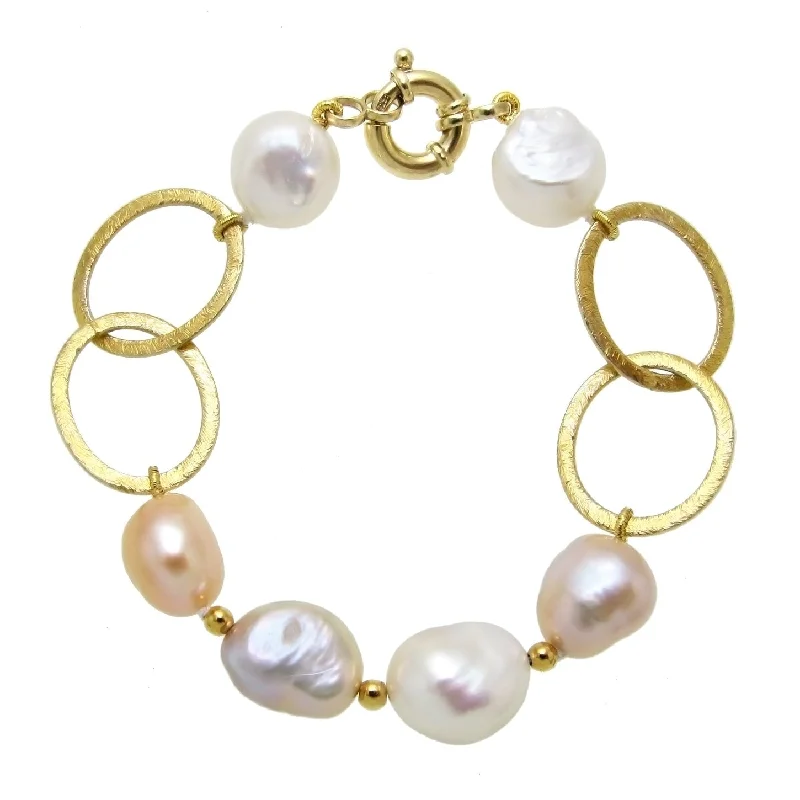 Women’s zodiac bracelets-DaVonna Gold over Silver Chain and Multi-color Baroque Pearl Bracelet