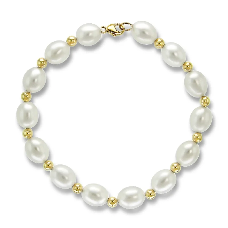 Women’s statement bracelets-Freshwater 8-8.5mm Pearl Bracelet with 4mm Gold Beads in 14k 7.5inches