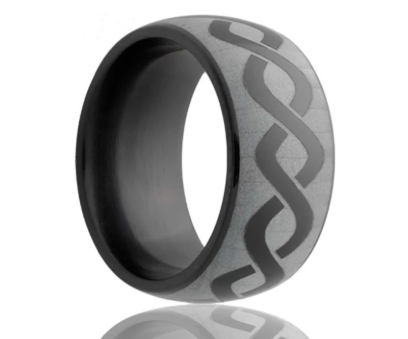 Women’s gemstone rings-Black Laser Engraved Infinity Ceramic Ring