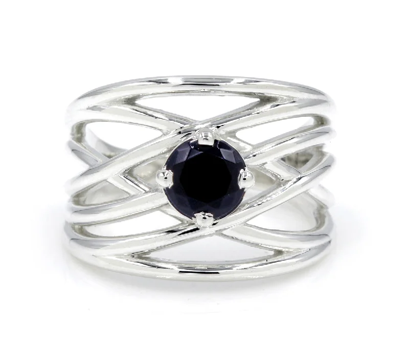 Women’s titanium rings-Black Onyx Statement Wide Weave Ring