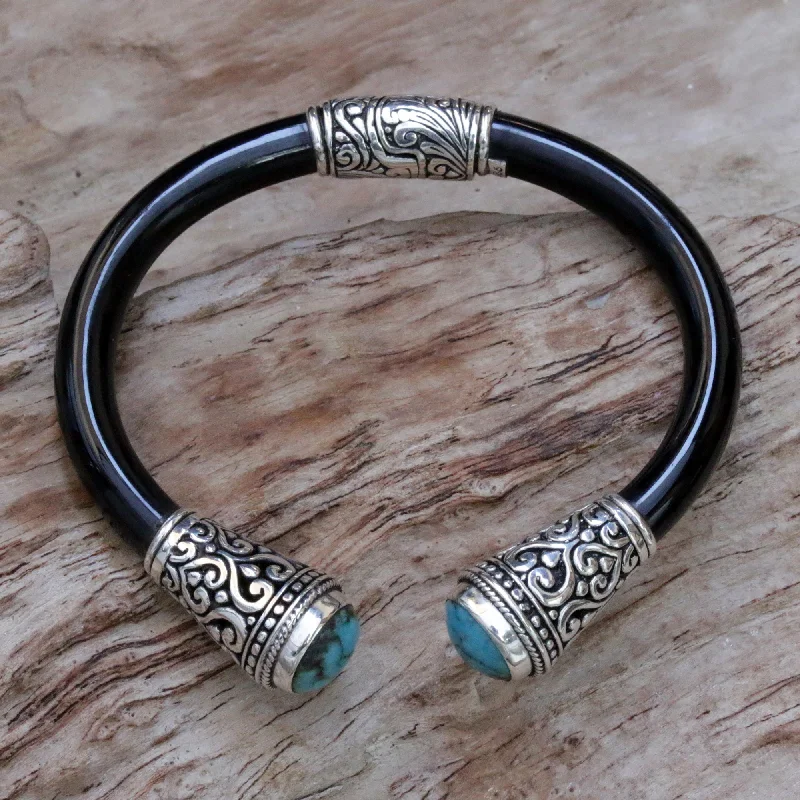 Women’s personalized bracelets-Beauty of Bali Sterling Silver and Natural Turquoise Balinese Cuff Bracelet