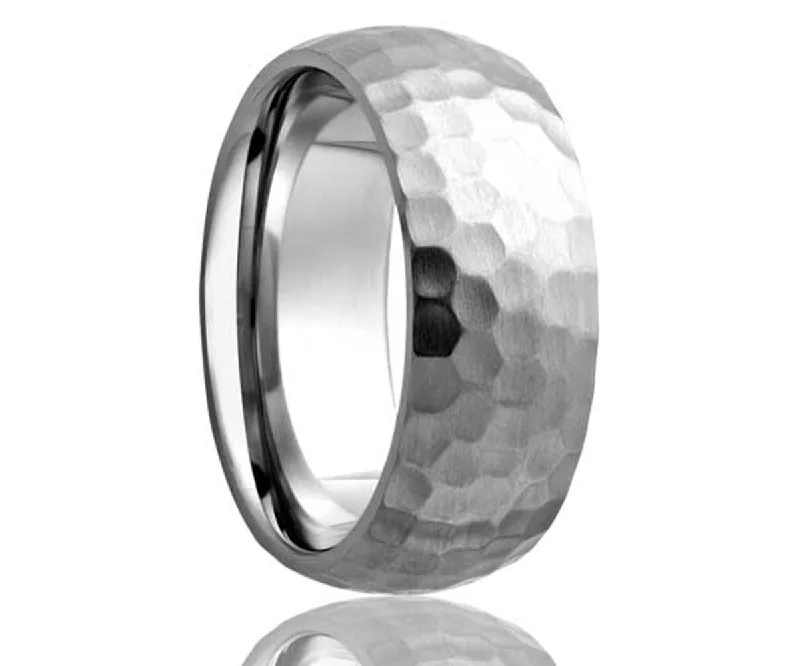 Women’s men’s style rings-Cobalt Dome Hammer Finish Ring