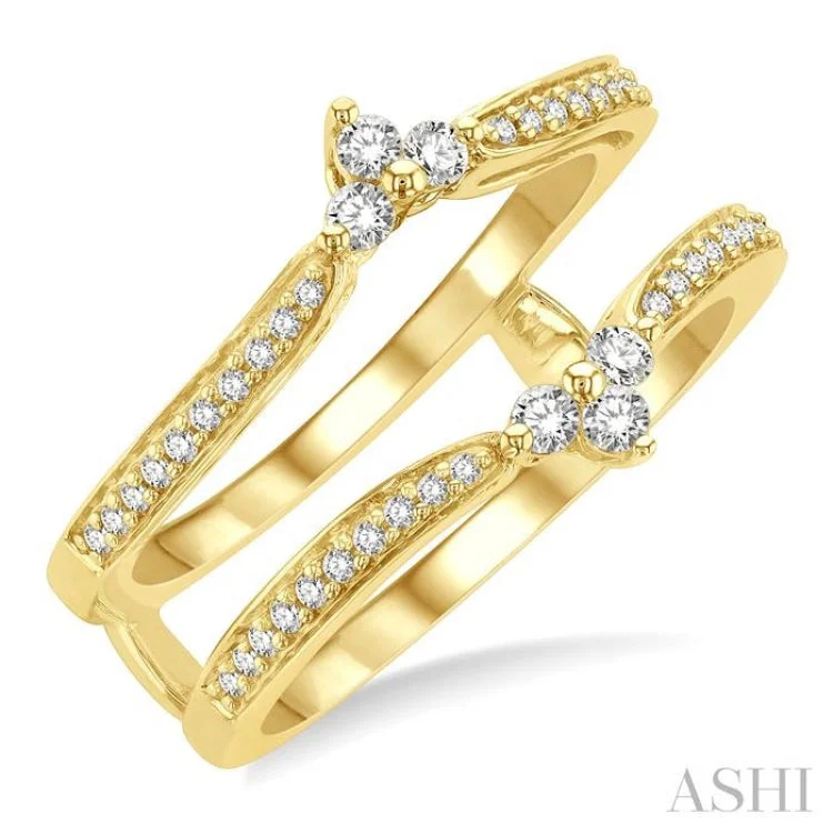 Women’s engagement rings with halo diamonds-1/3 ctw Chevron Center Round Cut Diamond Insert Ring in 14K Yellow Gold