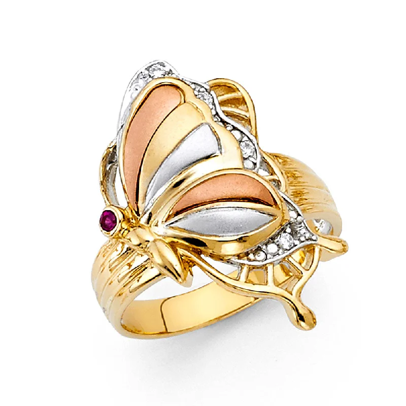 Women’s pear-shaped rings-14K Solid Gold CZ Fancy Butterfly Ring