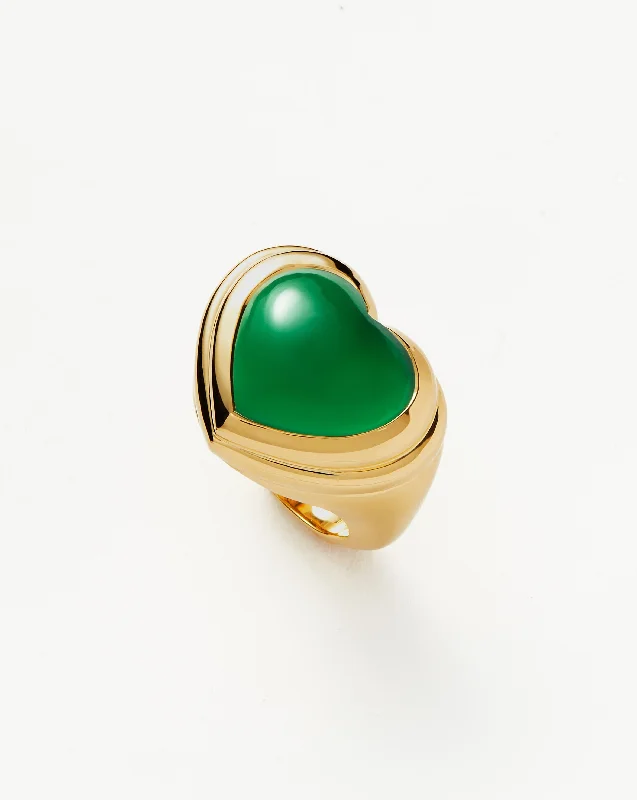 Women’s luxury rings-Jelly Heart Gemstone Ring | 18ct Gold Plated/Green Chalcedony