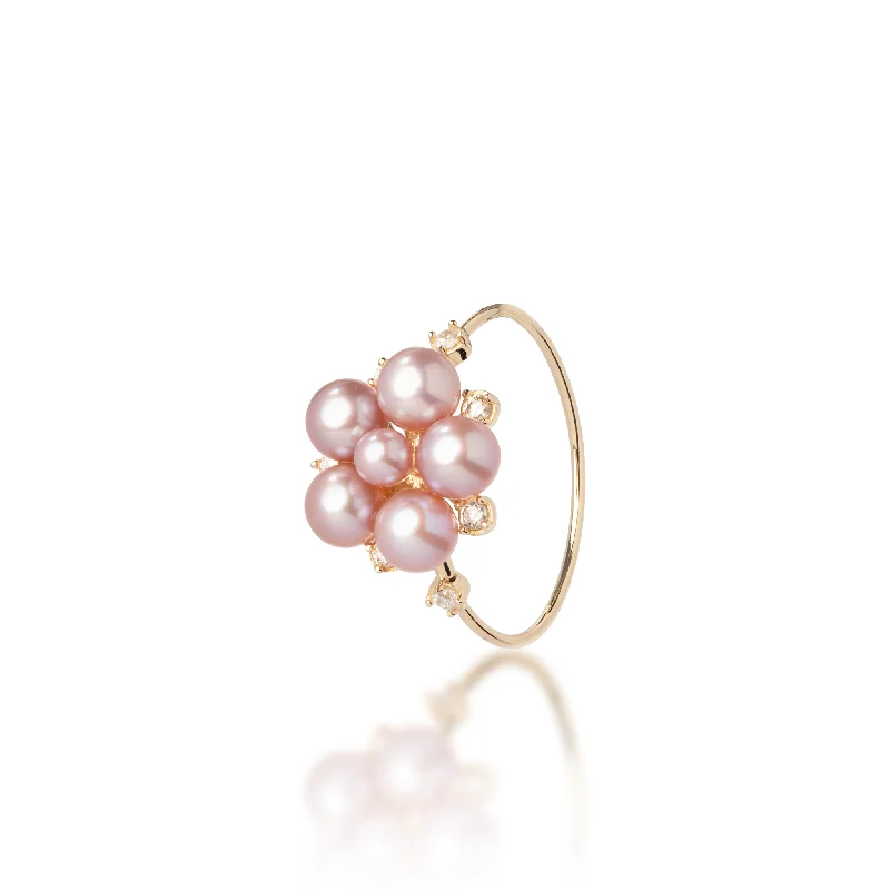 Women’s wedding and engagement rings-Tiny Bubbles Lavender Freshwater Pearl Ring in Gold with Diamonds