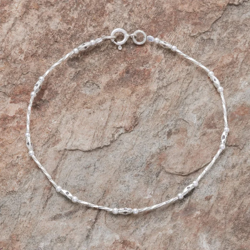 Women’s engraved charm bracelets-Cute Hill Tribe Spiral Pattern Karen Silver Beaded Bracelet from Thailand