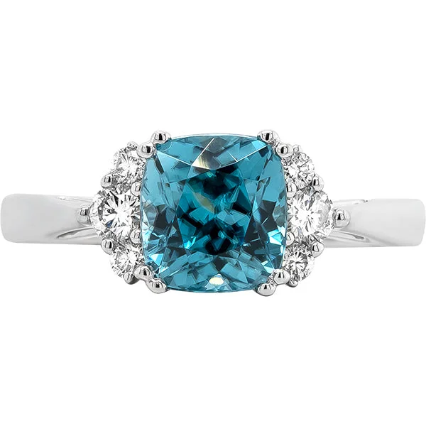 Women’s alternative engagement rings-Gems of Distinction Collection's 14k White Gold 3.21ct Blue Zircon & .26ctw Diamond Ring