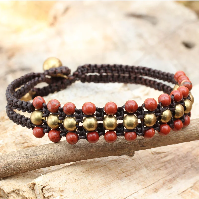 Women’s friendship bracelets-Crimson Joy Red Jasper and Brass Wristband Bracelet