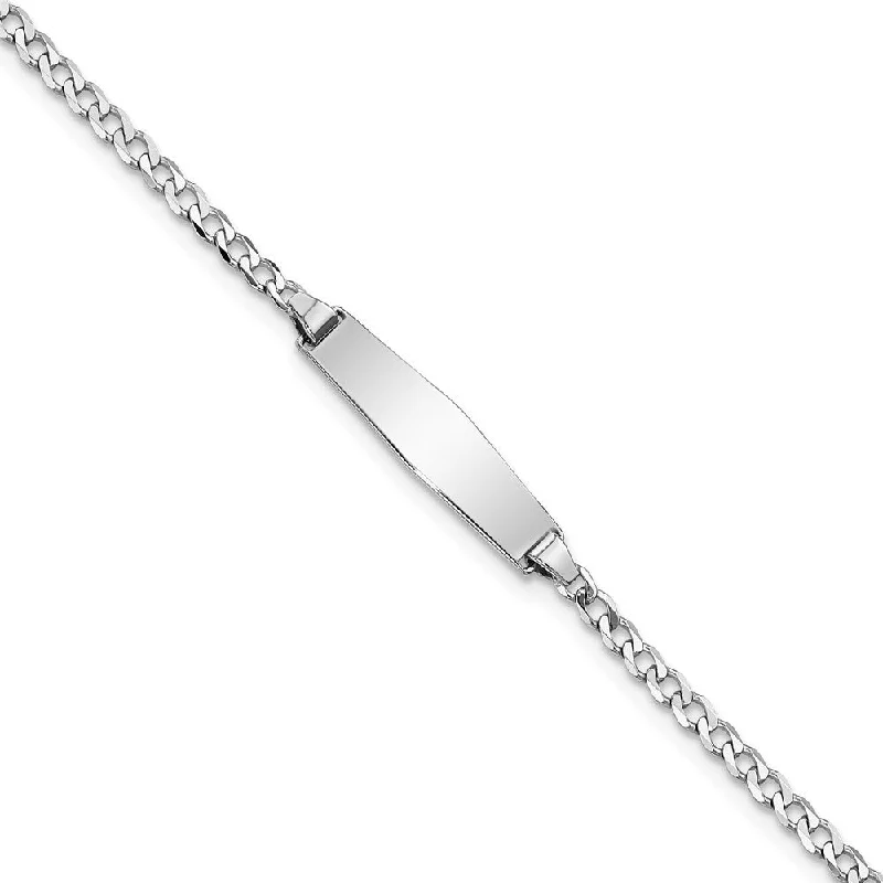 Women’s luxury gold bracelets-14k White Gold 5.5mm Soft Diamond Shape Flat Curb Link ID Bracelet, 7"