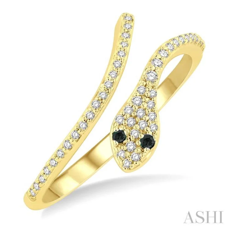 Women’s engagement rings with cluster diamonds-1/6 ctw Serpent Yellow & Black Round Cut Diamond Petite Open Fashion Ring in 10K Yellow Gold