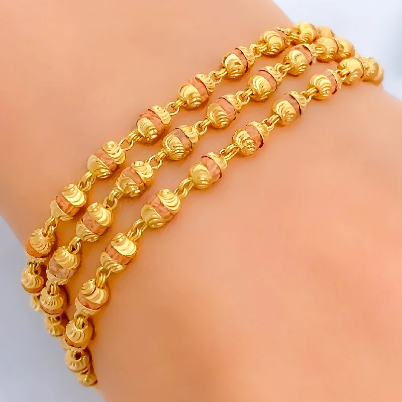 Women’s bangles with gemstones-Grand Three Row 22k Gold Tulsi Bracelet