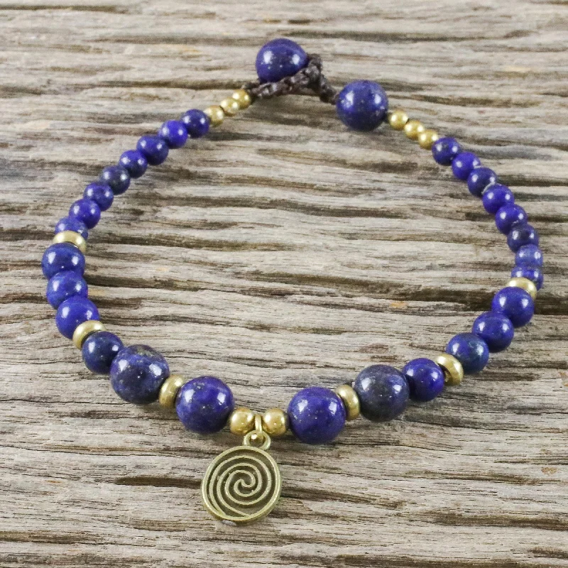 Women’s luxury gold bracelets-Phuket Waves Blue Lapis Lazuli and Brass Beaded Bracelet