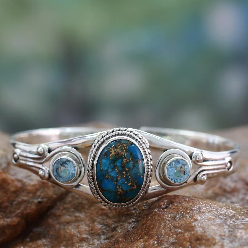 Women’s stacked bracelets-Blue Heavens Topaz & Turquoise Cuff Bracelet