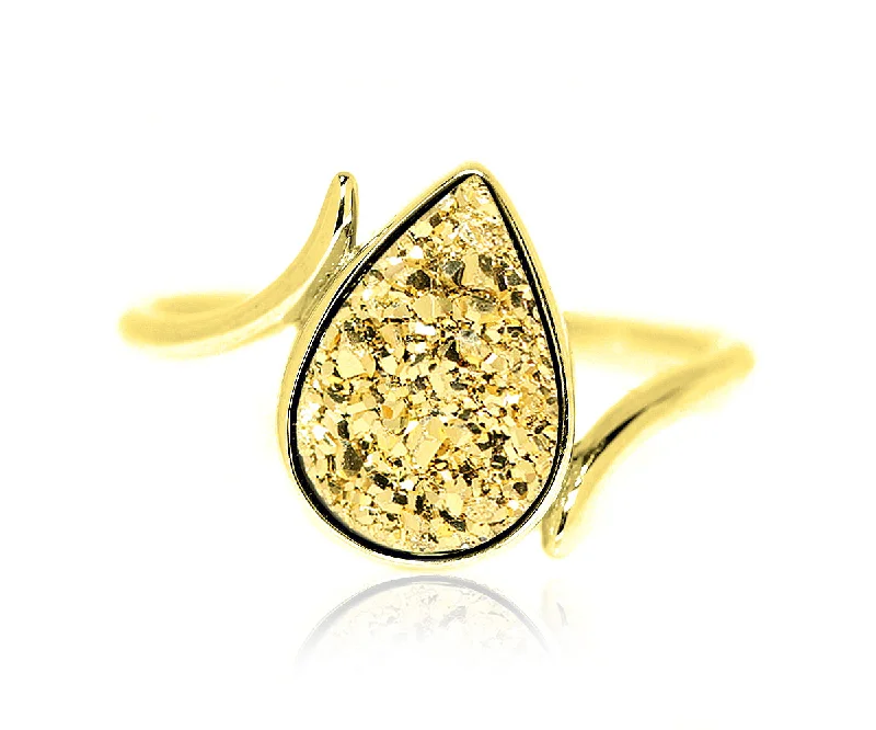 Women’s wedding ring sets-Bypass Teardrop 18K Gold Druzy Ring