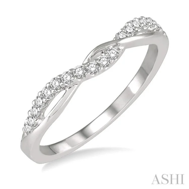 Women’s custom-made engagement rings-1/5 ctw Twisted Top Round Cut Diamond Wedding Band in 14K White Gold