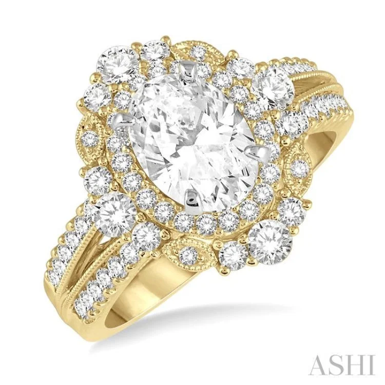 Women’s custom engagement rings-7/8 ctw Oval Round Cut Diamond Semi-Mount Engagement Ring in 14K Yellow and White Gold