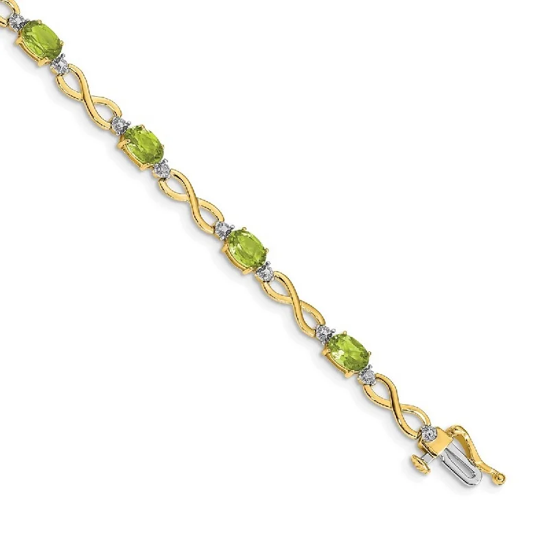 Women’s birthstone bracelets-Curata 14k Peridot and Diamond Bracelet