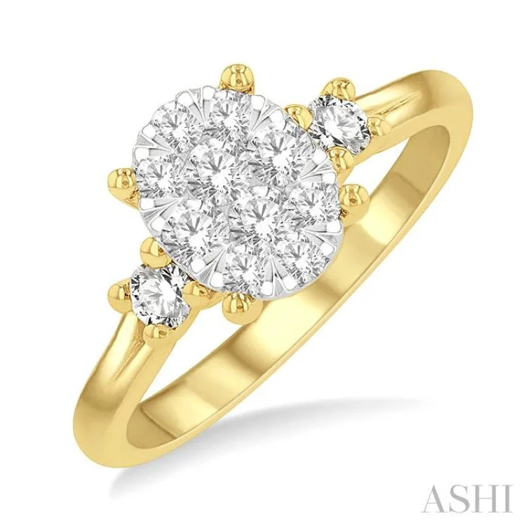 Women’s modern engagement rings-5/8 ctw Oval Shape Lovebright Round Cut Diamond Engagement Ring in 14K Yellow and White gold