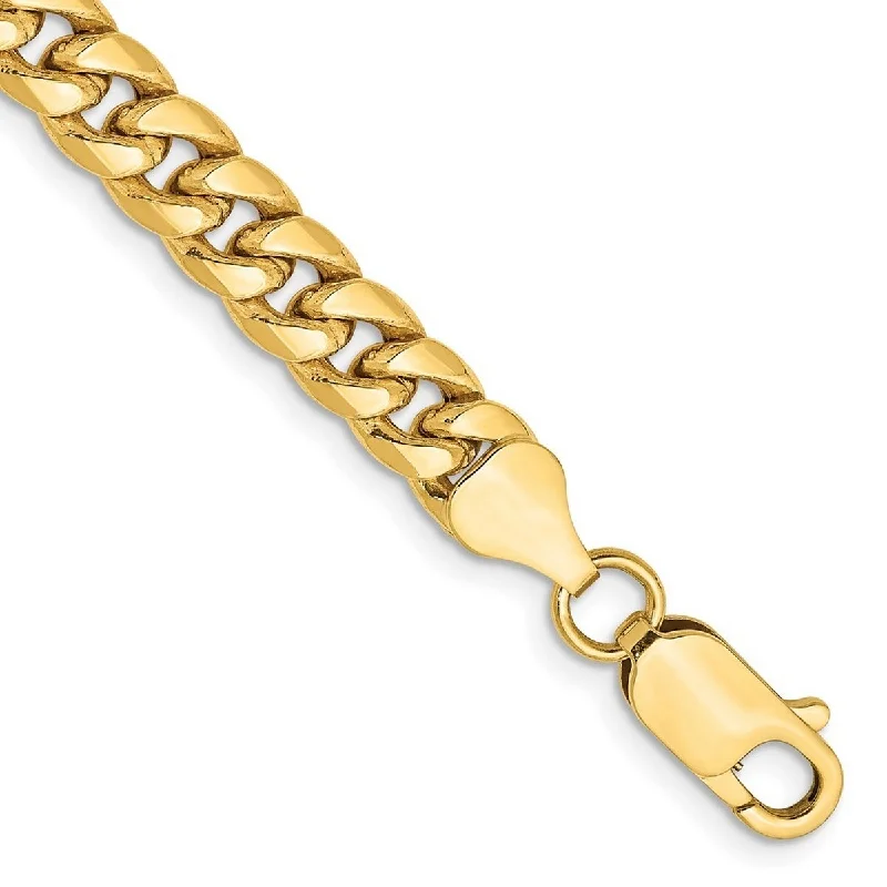 Women’s layered bangles-Curata 14k Yellow Gold Polished Lobster Claw Closure Hollow Miami Curb Chain Bracelet