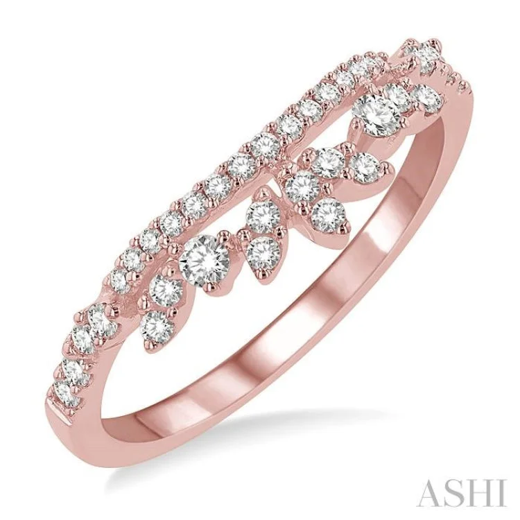 Women’s platinum engagement rings with diamonds-1/3 ctw Alternating Marquise and Circular Mount Round Cut Diamond Curved Band in 14K Rose Gold