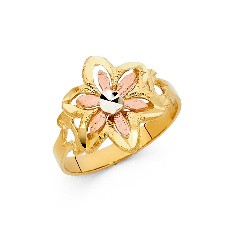 Women’s chunky rings-14K Solid Gold Fancy Star Flower Ring