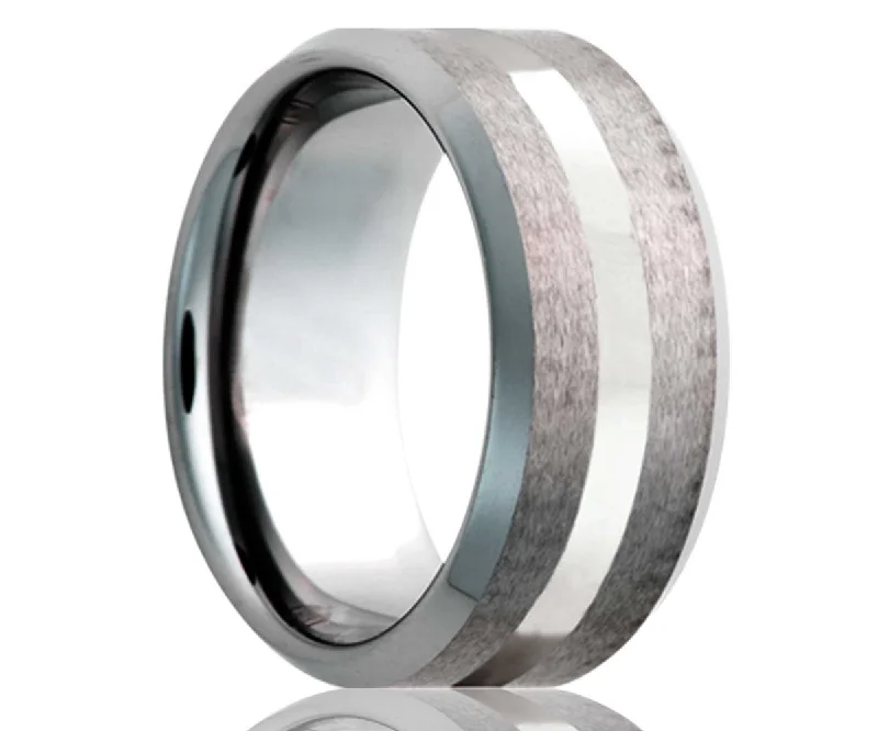 Women’s black diamond rings-Flat Tungsten Polished Bevels Ring