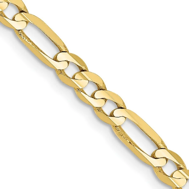 Women’s chic bracelets-Curata 10k Yellow Gold Solid Concave Polished Light Figaro Chain Bracelet 4.5mm Lobster Claw