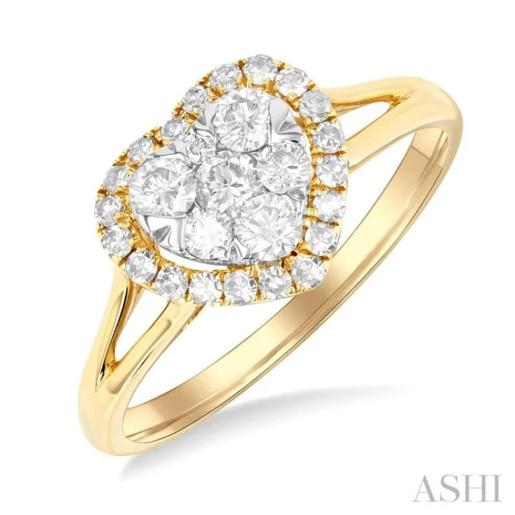 Women’s engagement rings with diamonds-1/2 ctw Heart Shape Lovebright Round Cut Diamond Engagement Ring in 14K Yellow & White gold