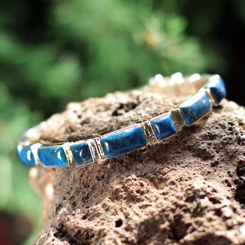 Women’s rose gold bangles-Sweetheart Fair Trade Sterling Silver Wristband Lapis Lazuli Bracelet