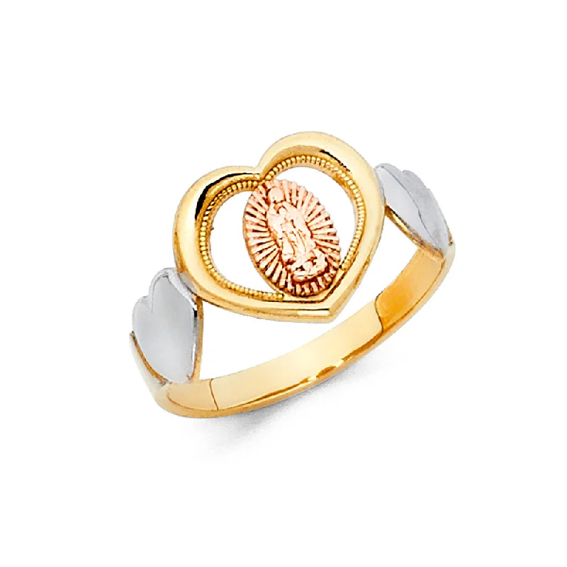 Women’s elegant wedding rings-14K Solid Gold Guadalupe & Hearts Religious Ring