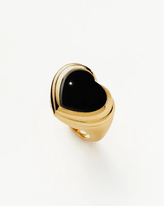 Women’s moonstone rings-Jelly Heart Gemstone Ring | 18ct Gold Plated/Black Onyx