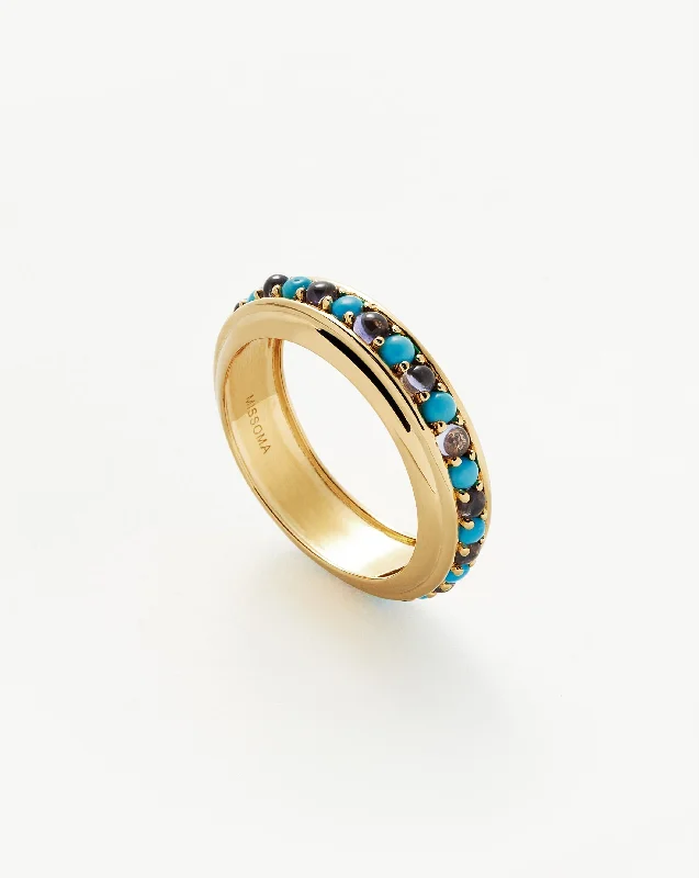 Women’s vintage diamond rings-Hot Rox Gemstone Stacking Ring | 18ct Gold Vermeil/Turquoise & Iolite