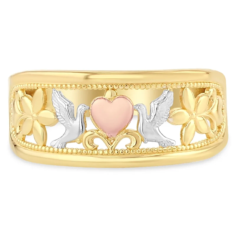 Women’s platinum rings-14K Solid Gold Fancy Dove and Heart Ring