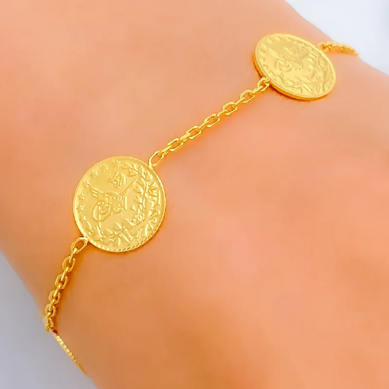 Women’s minimalist bracelets-Beautiful Coin 22K Gold Bracelet