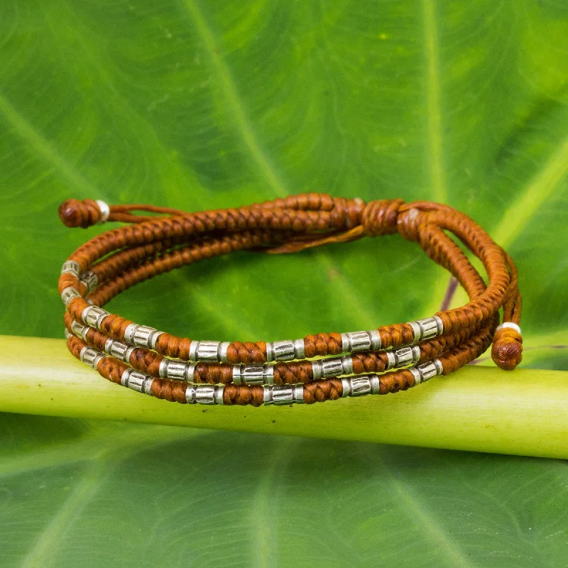 Women’s simple gold bangles-Forest Thicket in Rust 950 Silver Accent Wristband Braided Bracelet from Thailand