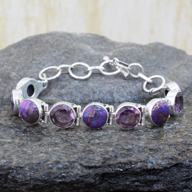 Women’s gold bracelets-Spiritual Friendship Amethyst and Purple Turquoise Sterling Silver Bracelet