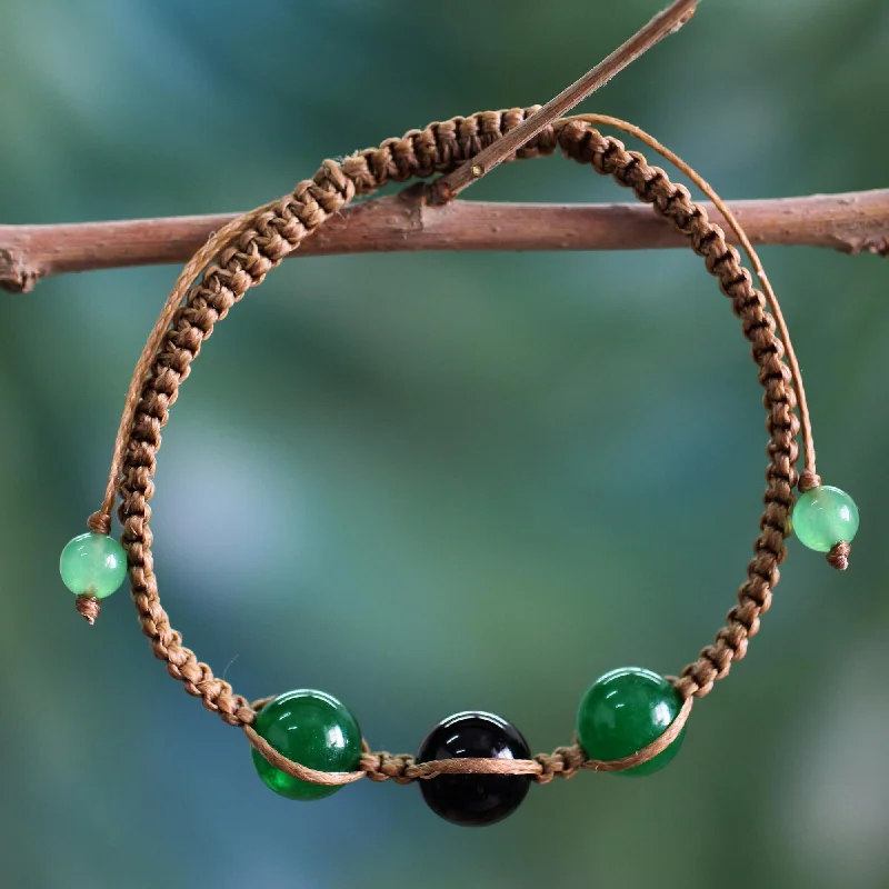 Women’s artistic bangles-Protective Tranquility Green and Black Onyx Hand-braided Shambhala-style Bracelet