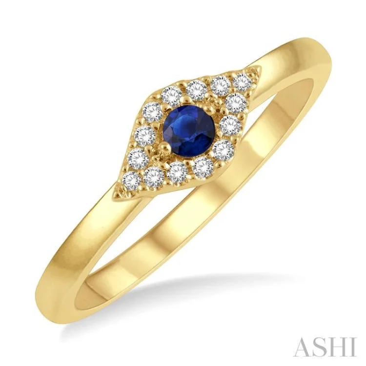 Women’s engagement rings with heart-shaped diamonds-1/10 Ctw Evil Eye Round Cut Diamond & 2.60MM Sapphire Precious Ring in 10K Yellow Gold