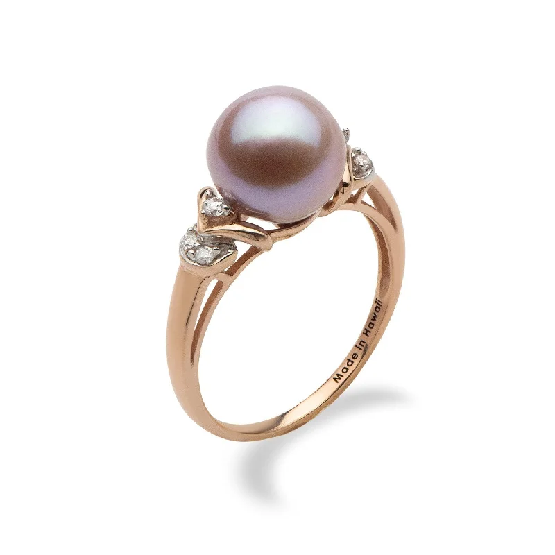 Women’s luxury engagement rings-Lilac Freshwater Pearl Ring in Rose Gold with Diamonds - 9-10mm