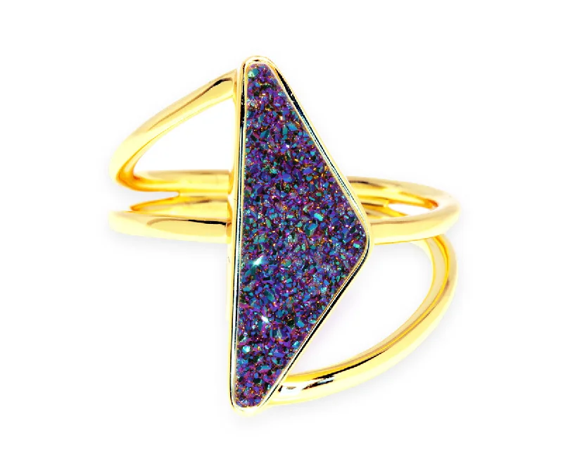 Women’s opal rings-Double Twist Purple Rainbow Druzy Gold Ring