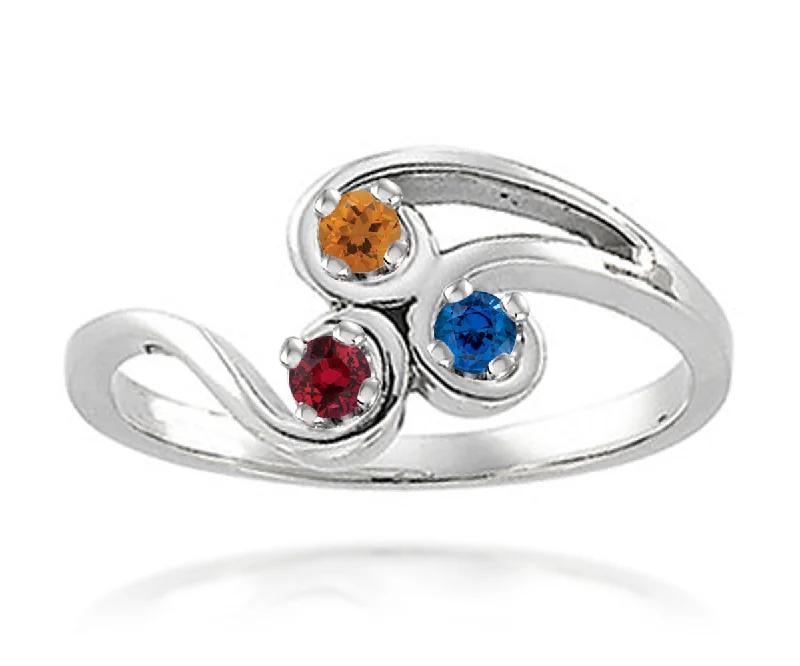 Women’s engagement rings-Simple Swirl Mothers Birthstone Family Silver Ring