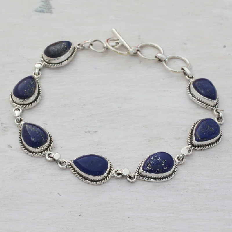 Women’s tennis bracelets-Caressing Rain in Blue Lapis Lazuli & Silver Link Bracelet