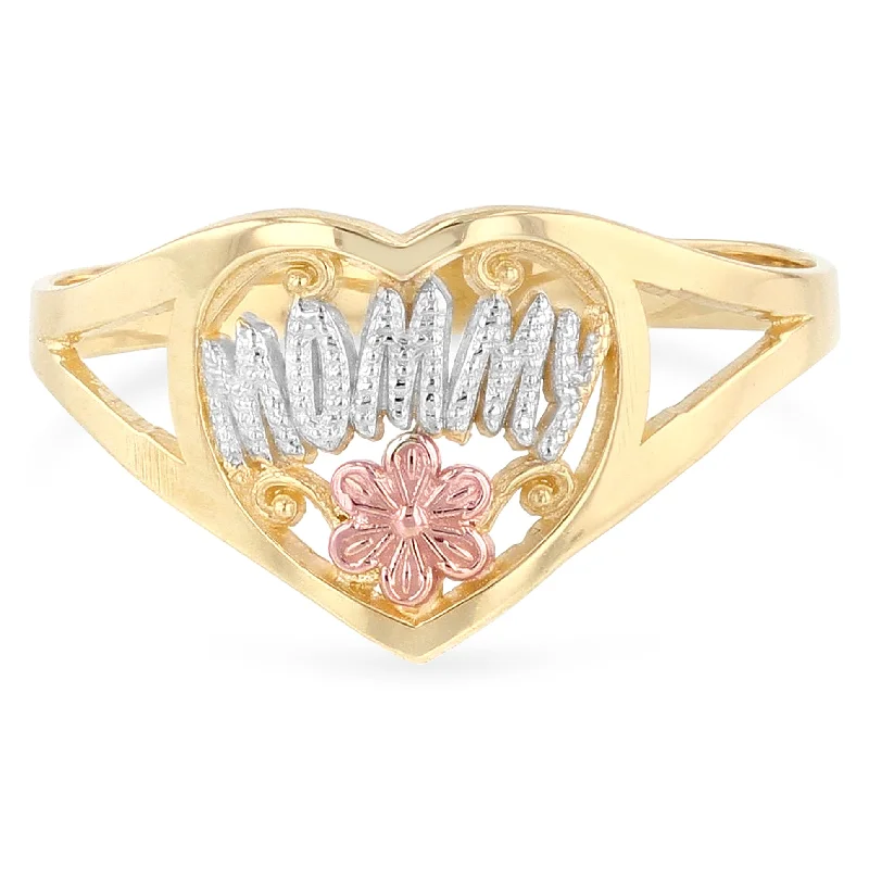 Women’s pink sapphire rings-14K Solid Gold Heart Mommy Ring