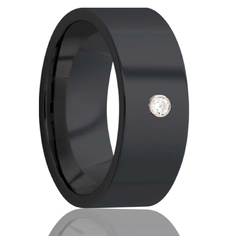 Women’s engagement rings with diamonds and sapphires-Flat Zirconium Band With A Bezel Set