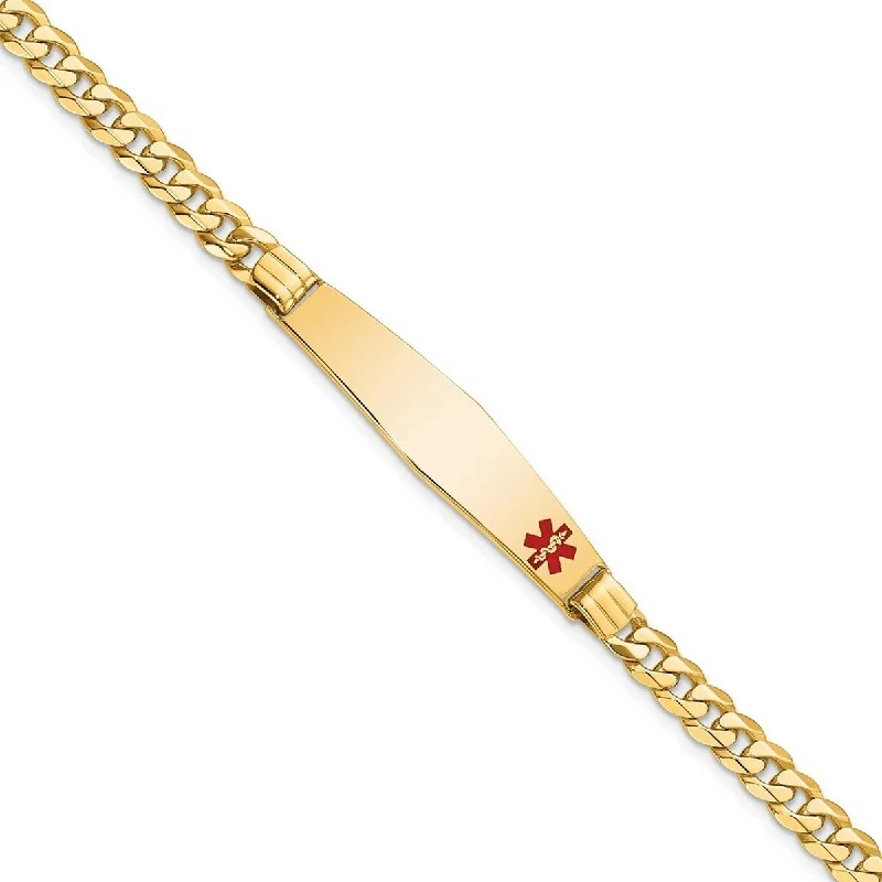 Women’s moonstone bracelets-Curata 14k Yellow Gold 9.5mm Engravable Medical Red Enamel Curb ID Bracelet