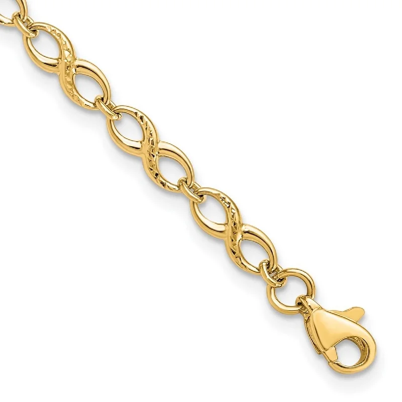 Women’s luxury gold bracelets-Curata 10k Yellow Gold Infinity Polished Bracelet 7 Inch